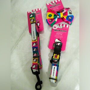 Sassy Meow Hello Kitty Colorful Squares Collar, Leash and Slider Bow Set (M)